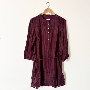 NWT LOFT Small Check Tie Waist Mini Dress Burgundy Size L